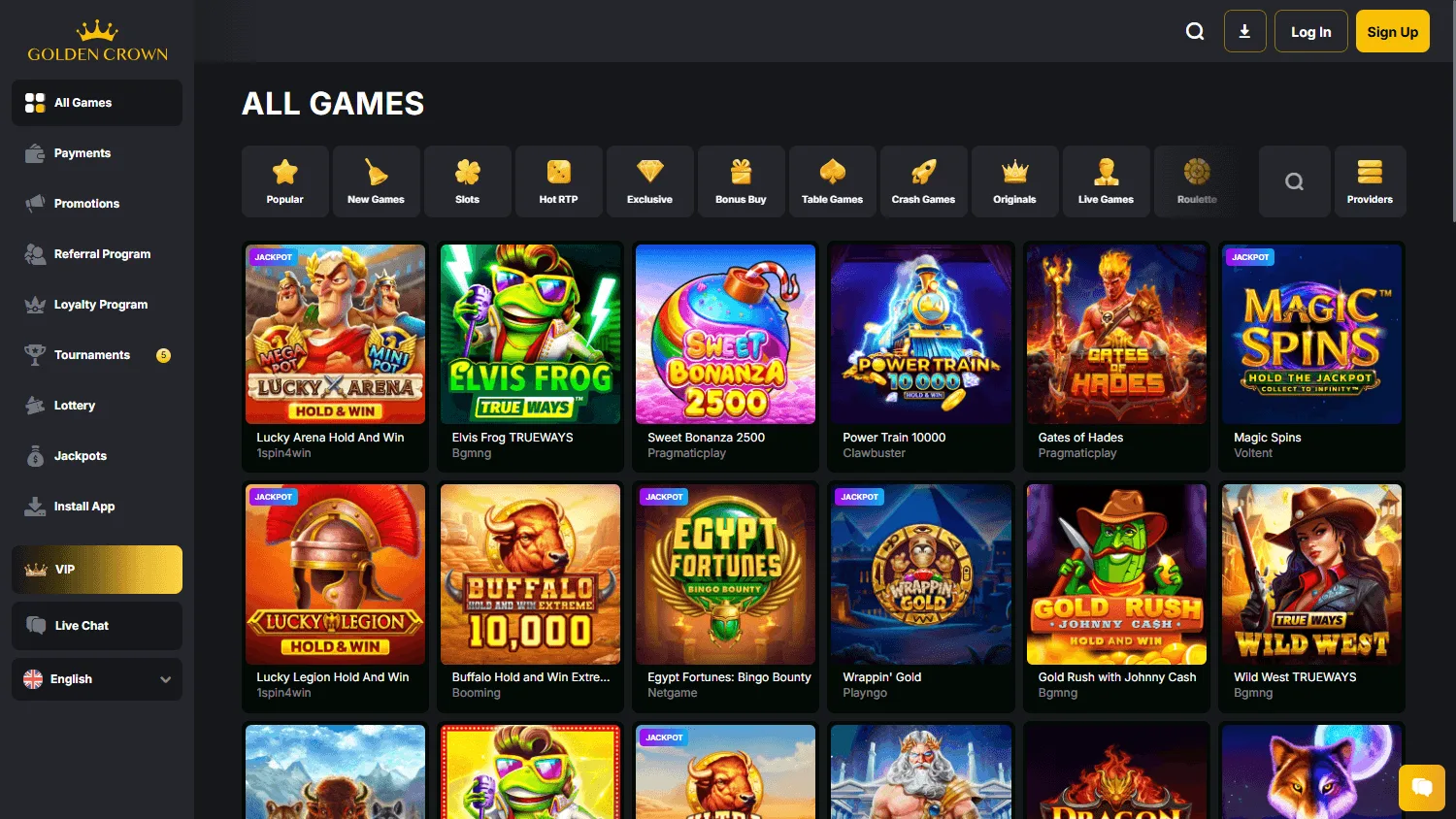 Golden Casino games page on desktop